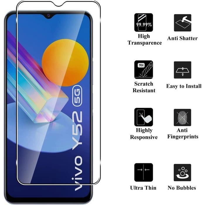 Tempered Glass for Vivo Y52 5G - E.F.CONNECTION - Pack of 2 - Shockproof Protection - 9H Hardness