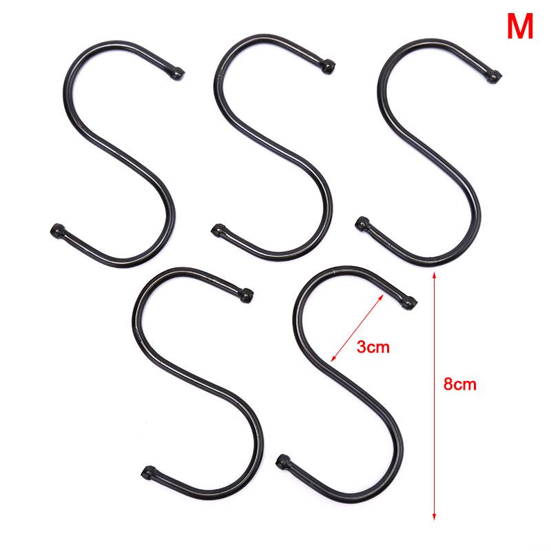 5Pcs Black S Shaped Hooks Kitchen Bathroom Hanging Kitchenware Bag Towels Holder