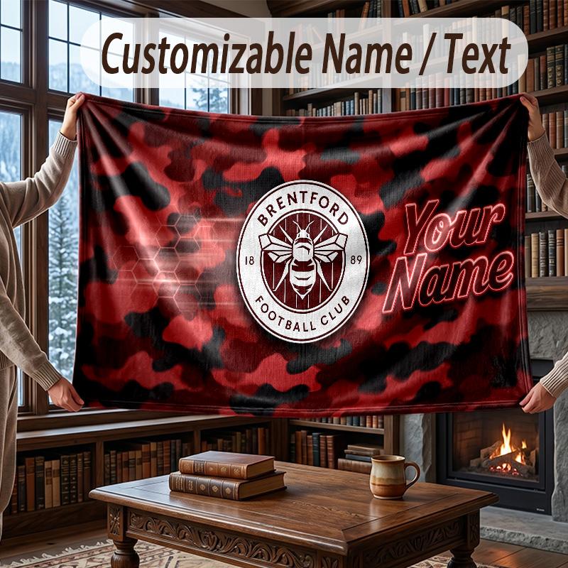 Coperta Plaid in Flanella con Nome Personalizzato Modello Calcio Brentford Calda Decorazione per la Casa