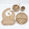 8PCS/Set Baby Silicone Tableware Set Baby Feeding Dishes BPA Free Bowl Plate Bibs Spoon Fork Sets Children Non-slip Dinnerware