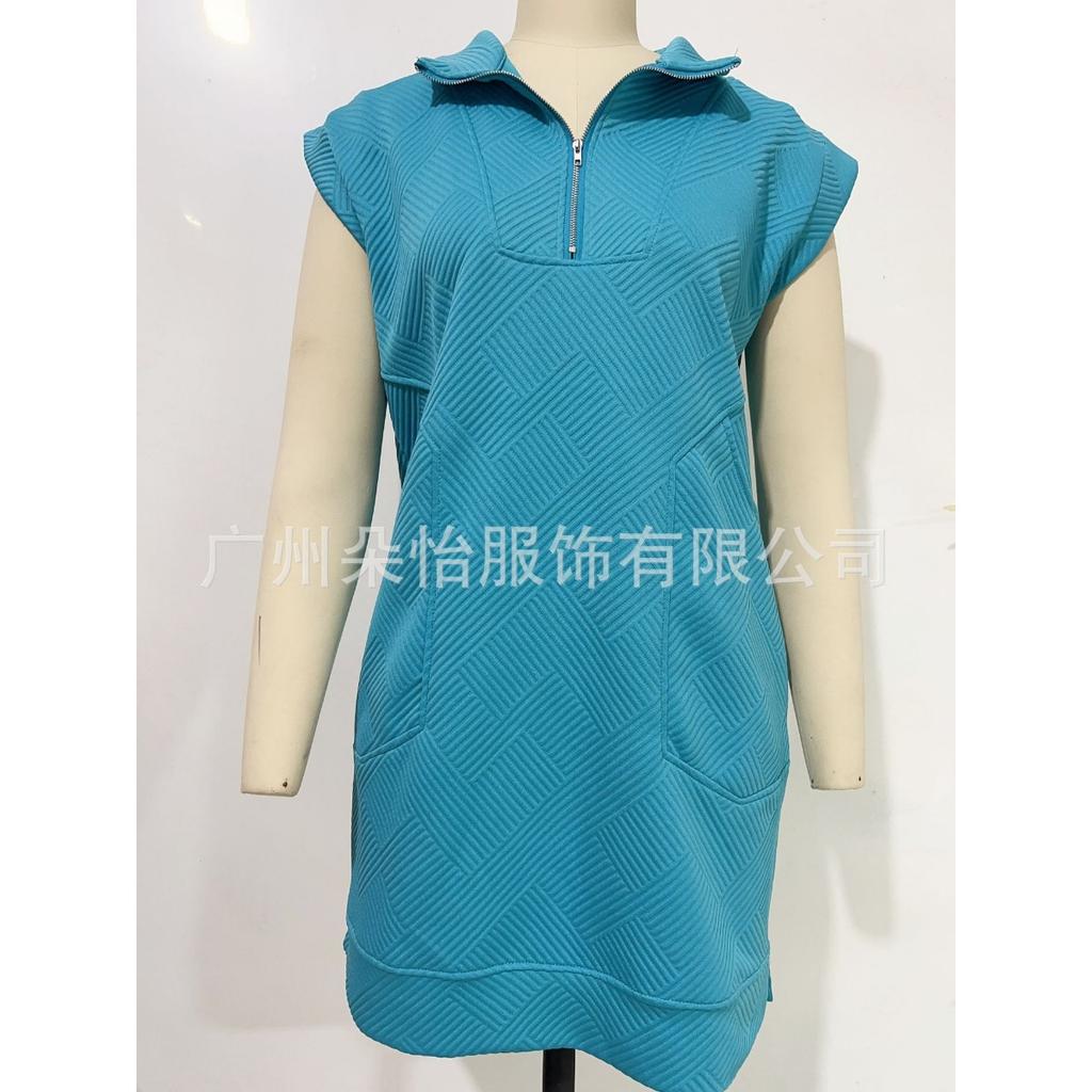 Summer New Women's Lapel Zipper Pocket Loose Straight Midi Dress, European & American Style Casual Dress for Crossborder