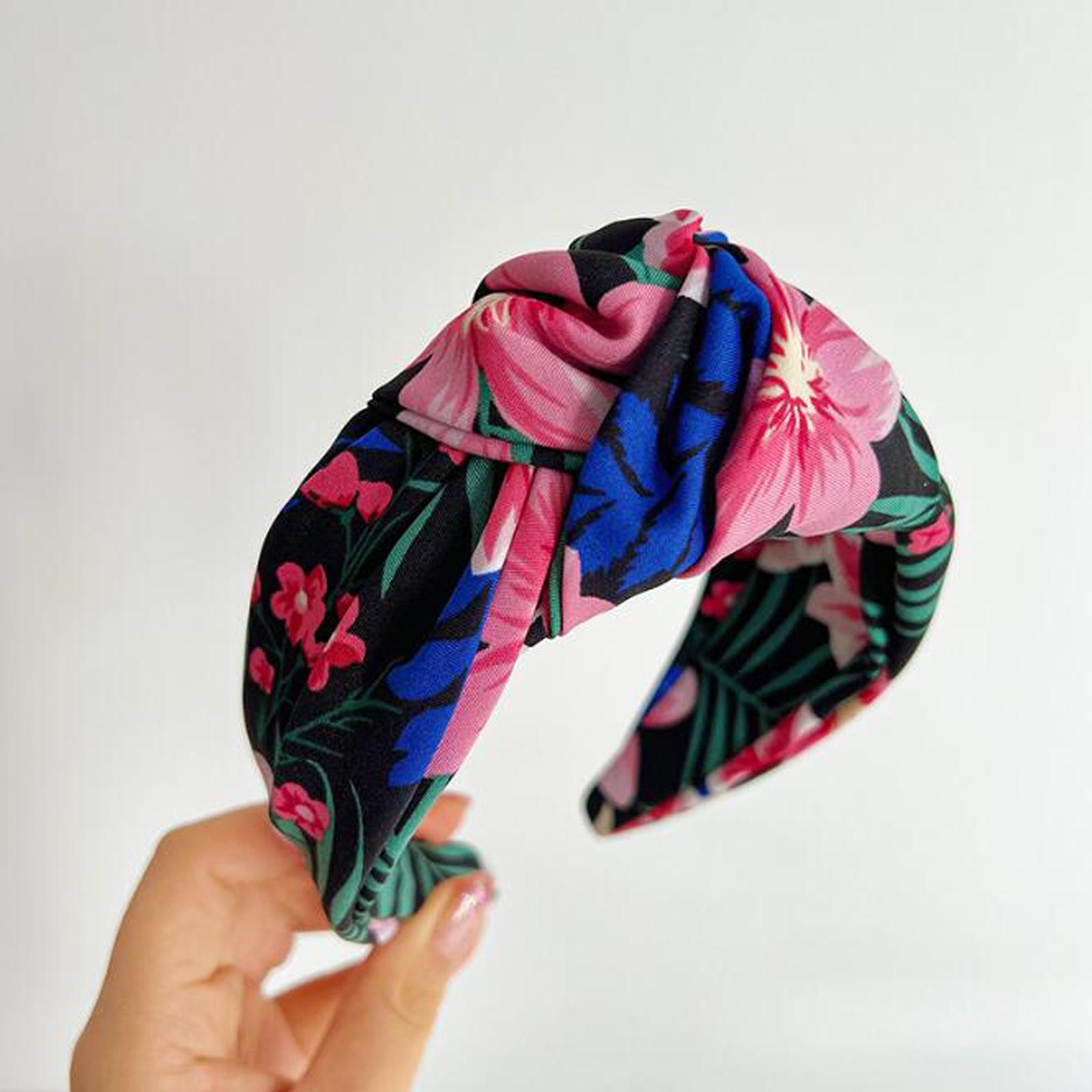 Nieuwe Mode 6CM Brede Zijkant Hoofddeksel Middenknoop Lente Bloem Hoofdband Voor Meisjes Casual Reis Turban Haaraccessoire zwart