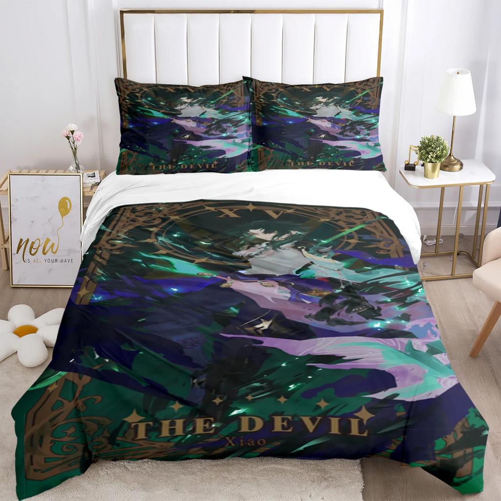 Genshin Impact Print Set lenjerie de pat trei piese Articol de modă Copii sau adulți pentru paturi Huse de pilota Fețe de pernă Set de lenjerie de pat