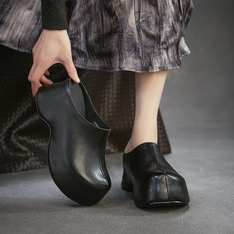 2026 Summer New Classic Retro Mule Sandals Breathable Full Cowhide Thick Sole Height Increasing Women Shoes