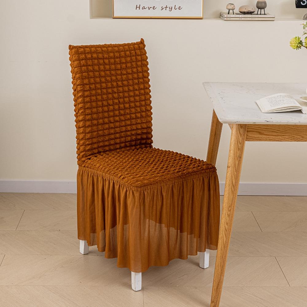Thick 3D Bubble Gauze Chair Cover with Lace Hem Full Elastic Universal Dining Chair Slipcover