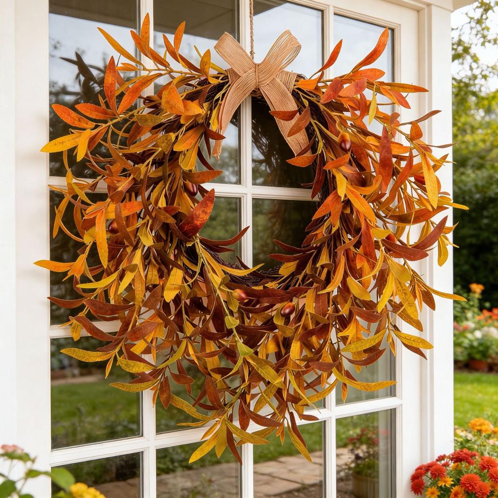 Autmn Floral Wreath With Simulated Leaves, And ; Spring And Summer Door Hangings For Home Decor.