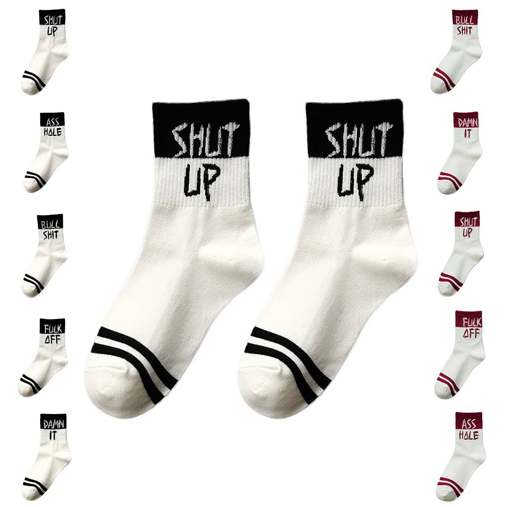 Lustiger englischer Buchstabenaufdruck Atmungsaktiv Lässig Sport Damen Crew Buchstabenaufdruck Atmungsaktive Socken Zwei Streifen Elastisches Bündchen