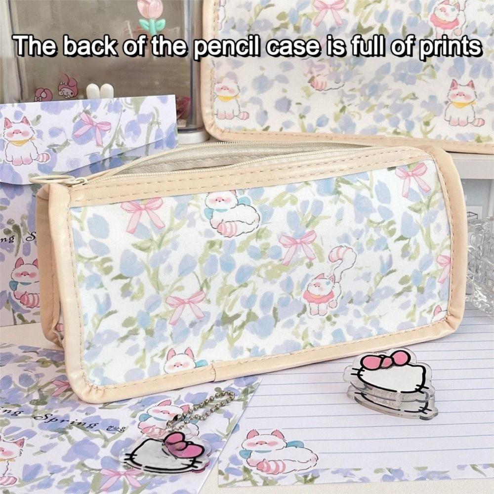 Large Capacity Pencil Case Cute Tulip Cat Bow Stationery Bag Cartoon Triangle Pencil Bag  Gifts