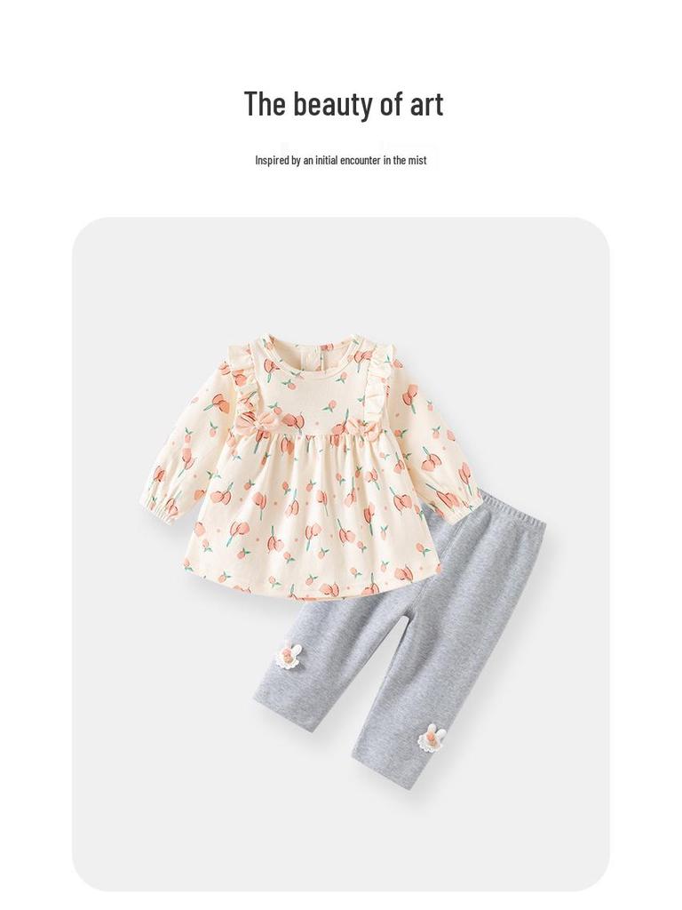 Süßes Baby Mädchen Baumwoll-Zweiteiler-Set für Frühling & Herbst