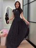 2026 Polka Dot Short Sleeve High Neck Slim Fit Elegant Long Dress for Women