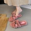 Beautiful High-end Fluffy Slippers Women's Outer Wear 2025 Autumn and Winter New French Fairy Wind Plush Flat-bottomed Cotton Slippers