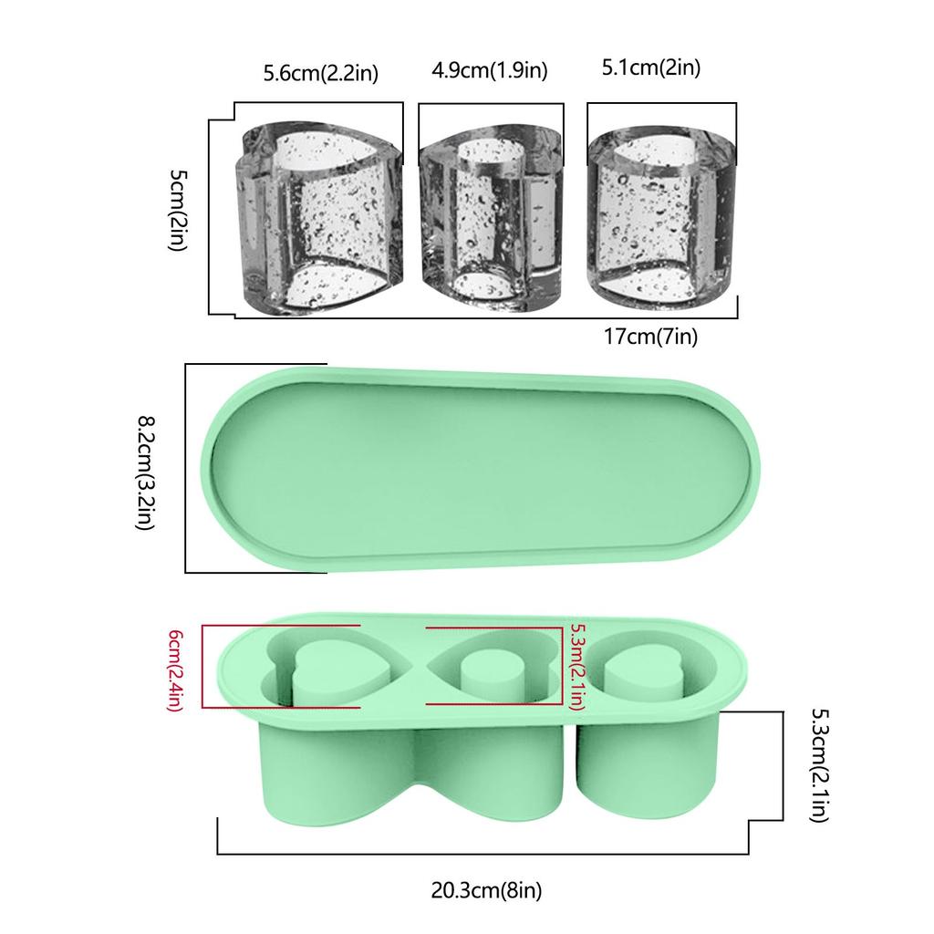 3-Grid Heart shape Ice Cube Tray For Stanley 30/40 Oz Tumbler Cups Reusable Cylinder Silicone Ice Cube Molds With Lid For Drink