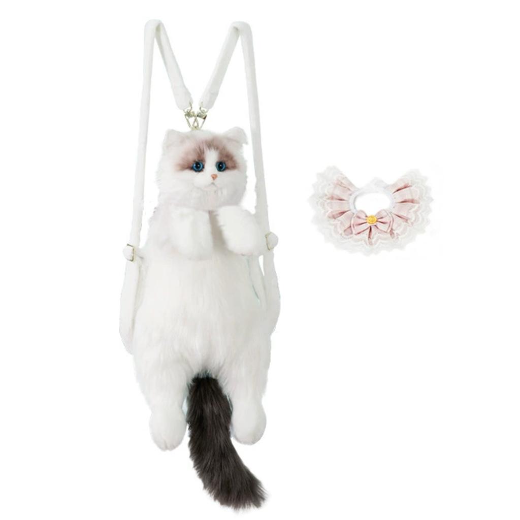 Simulated Cat Shaped Backpack,Kawaii Soft Plush Trendy Backpack Purse,Cute Cat Shoulder Bag For Woman Girls School Bag Gift