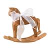 Simple Design Wooden Rocking Horse Figurine with White Ribbon for Home Nursery Table Decoration and Collectible Display