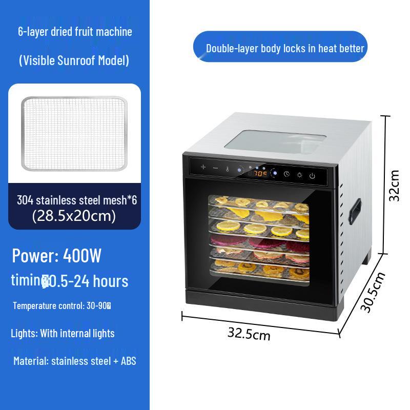 Desidratador de Alimentos Compacto de Aço Inoxidável para Snacks, Carne, Frutas e Legumes