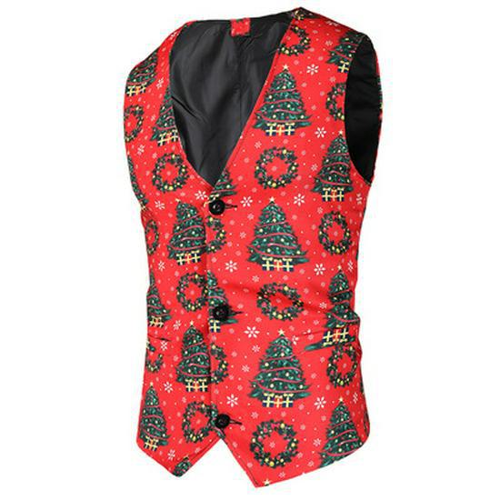 

Мужской рождественский костюм-тройка в европейском и американском стиле: Пиджак, брюки и жилет большого размера с принтом на одной пуговице MJ35; XXXXL