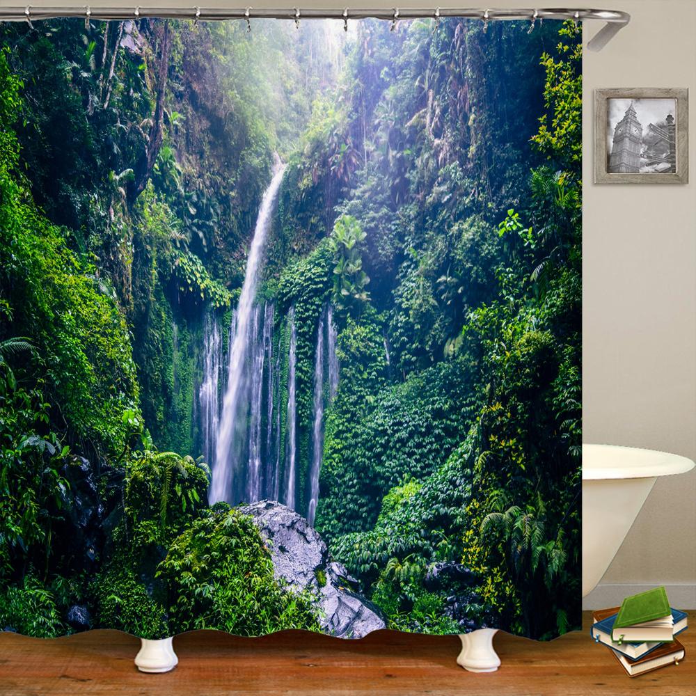3d Printing Green Forest Waterfall Shower Curtains Waterproof Bathroom Curtain With Hooks Bath Curtain 180*200 Polyester Fabri