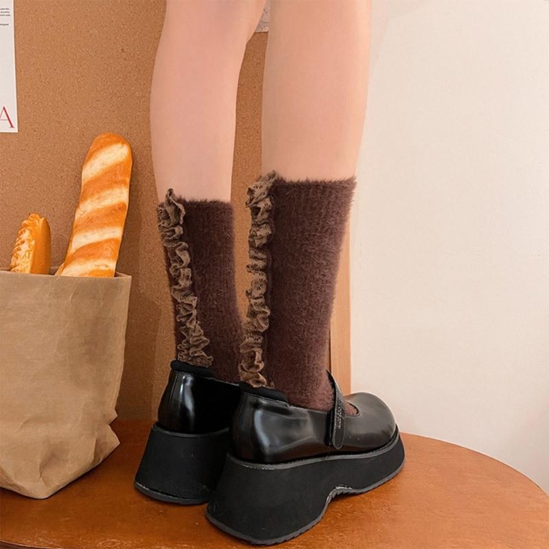 Lolitas Cute Ankle Dress Socks Fuzzy Booties Socks Sweet Ruffle Frilly Crew Socks JK Uniform Loose Socks for Womens