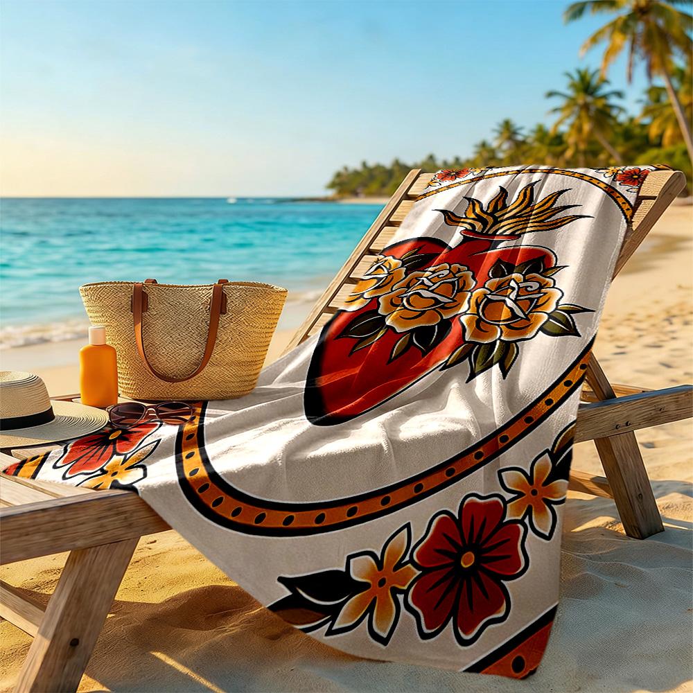 Tattoo Style Beach Towel Super Soft Microfiber Quickdry Fabric Comfortable Lightweight