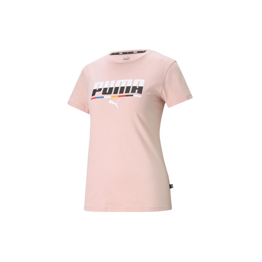 PUMA Multicoloured Tee With Letter Print Round Neck Short Sleeve T-Shirt Women Tops Pink 845603-15