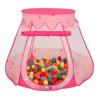 Play Tent 105x90cm/100 Balls Castle House Pop Up Ballpit Plastic Balls for Kids, Pink:yellow-green-blue-red-orange