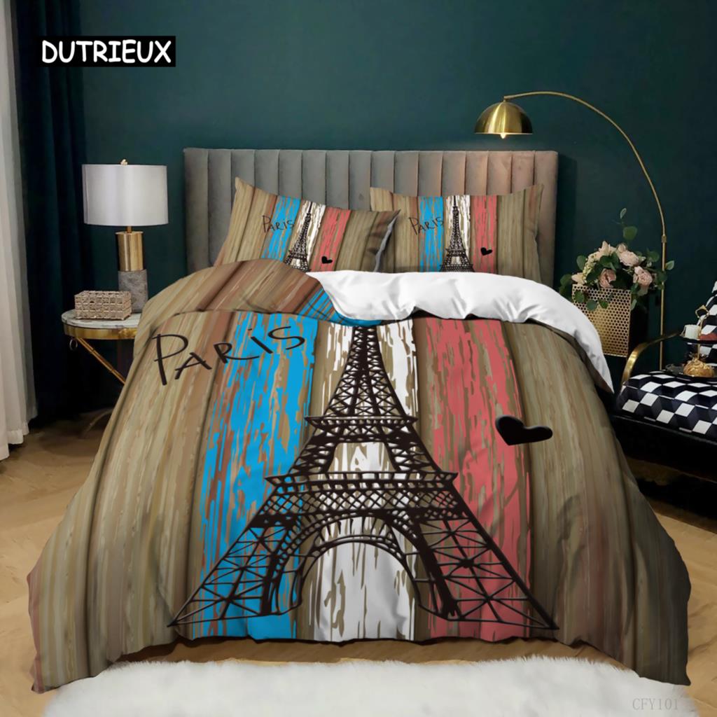 

Пододеяльник с изображением Эйфелевой башни King Paris Eiffel Tower Blue White Red Комплект постельного белья из полиэстера с всемирно известным архитектурным рисунком EU single(135x200cm)