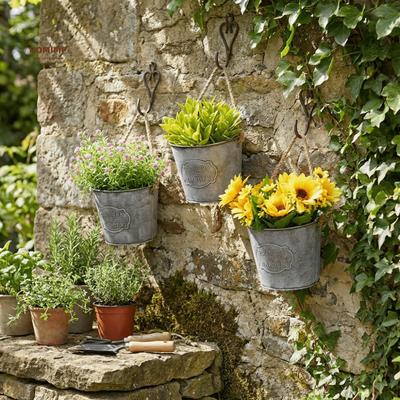 Metall Pflanzgefäß Vintage Hängeblumentopf Halbkreis Eisen Hängekorb Landhausstil Wandblumenhalter Gartendekoration