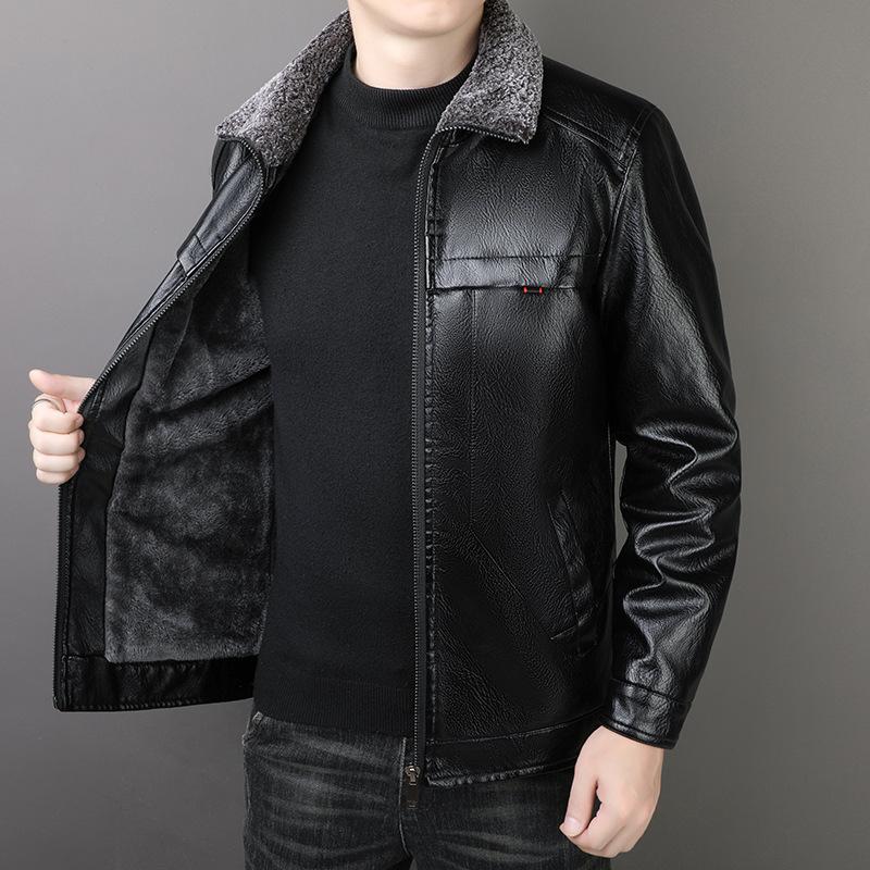 Winter Cashmere Coat Men's PU Leather Jacket Middle-aged Leather Jacket