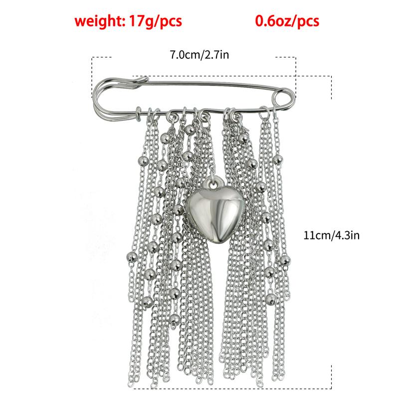 Exaggerated Multiple Tassels Brooches Clothing Accessories Fashion Love Heart Stylish Pin Jewelry Accessories