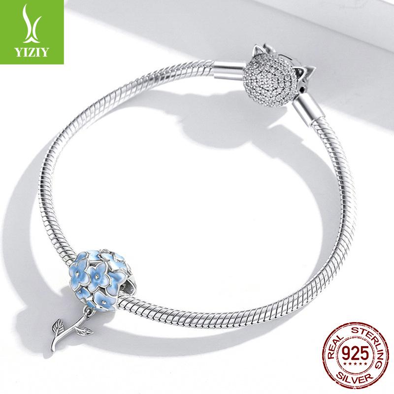 Sølv S925 Blå Hortensia Blomst Perle Armbånd