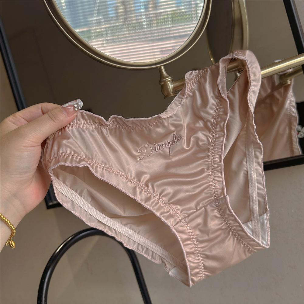 Slip da Donna Estivi in Raso Ricamato con Lettere Monocolore in Cotone Seta Ghiacciata a Vita Bassa