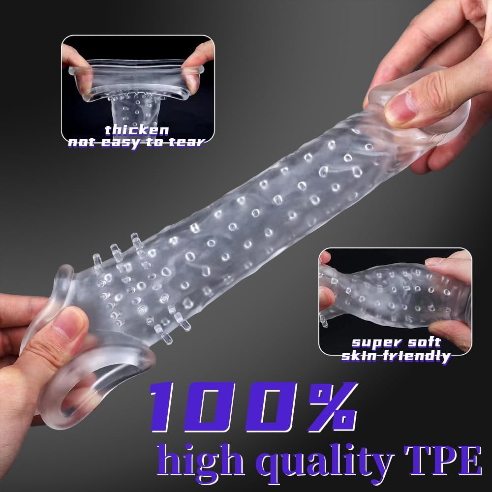 Pennis Extende Cock Set Reusable Condom,Sex Toy - Pump and Amplifier Extra Thick Simulation Extender Suitable for Men,Sleeve Circumference Enhancer