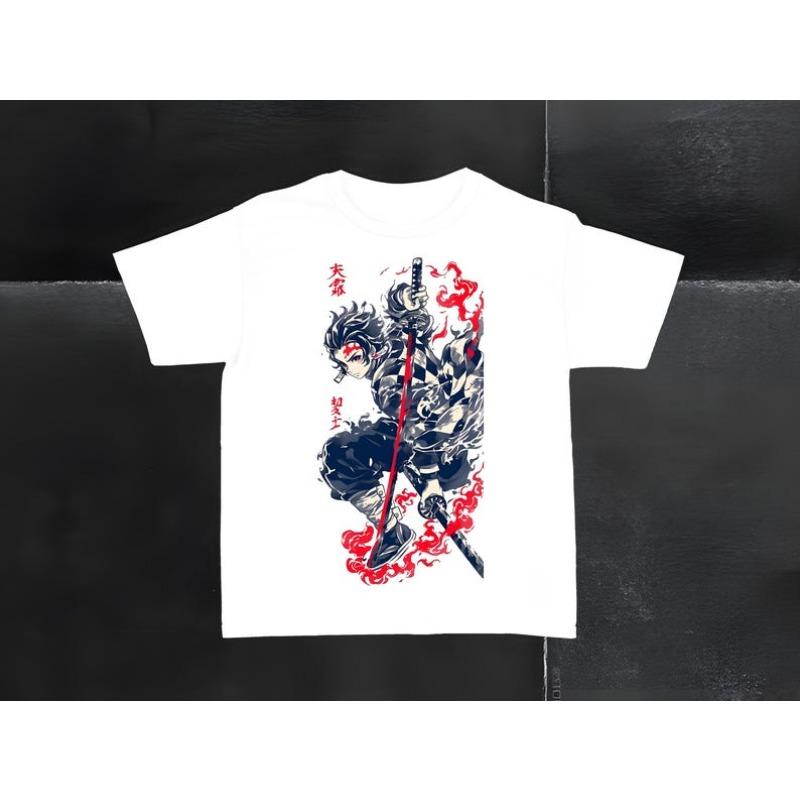 Heißes Tanjiro Demon Slayer Grafikdruck T-Shirt Sonnenatmung Erbe Sommer Neues T-Shirt Mit Ziel brennen Flammen-Schwert Locker Lässig Übergröße Sommer Neues T-Shirt