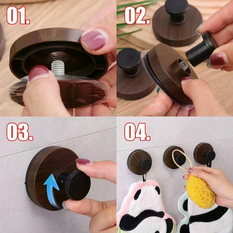 Wood Suction Cup Hooks Walnut Keys Decor Hook Door Back Clothes Towel Hanger Cabinet Drawers Handle Wall-Mounted Storage Rack