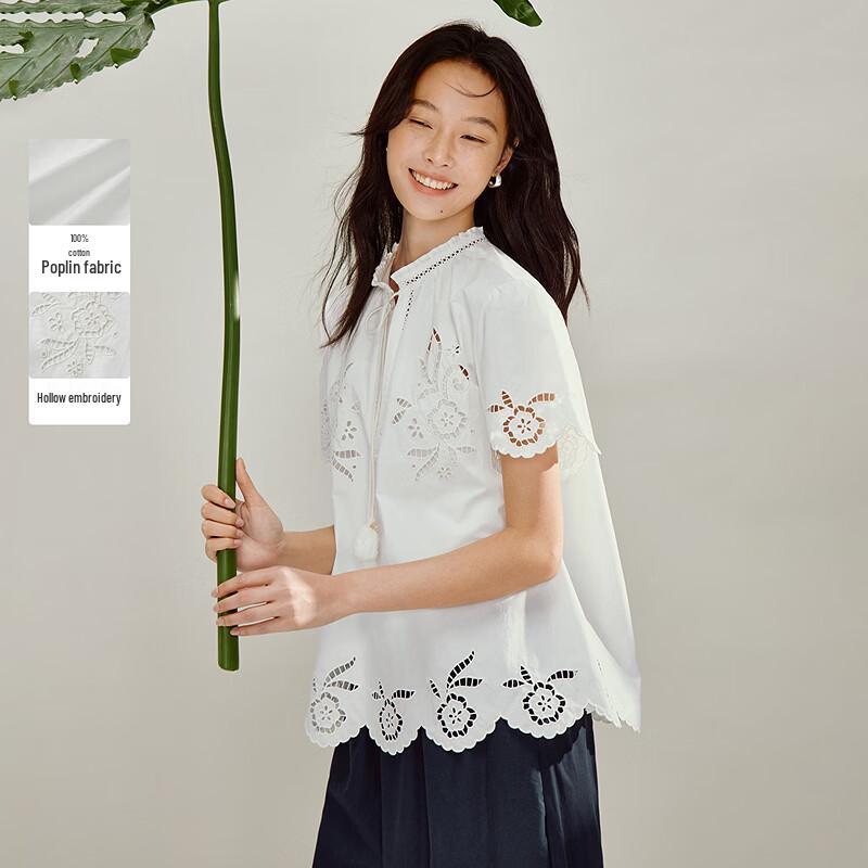 Хлопковая поплиновая блузка INMAN с вышивкой, с коротким рукавом S