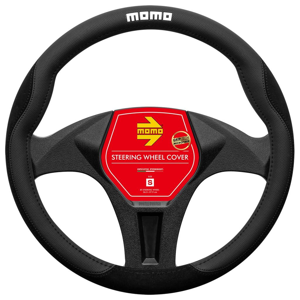 MOMO Comfort Microfiber Steering Wheel Cover, Italy, Milan, Size Small, Black with Black Stitching