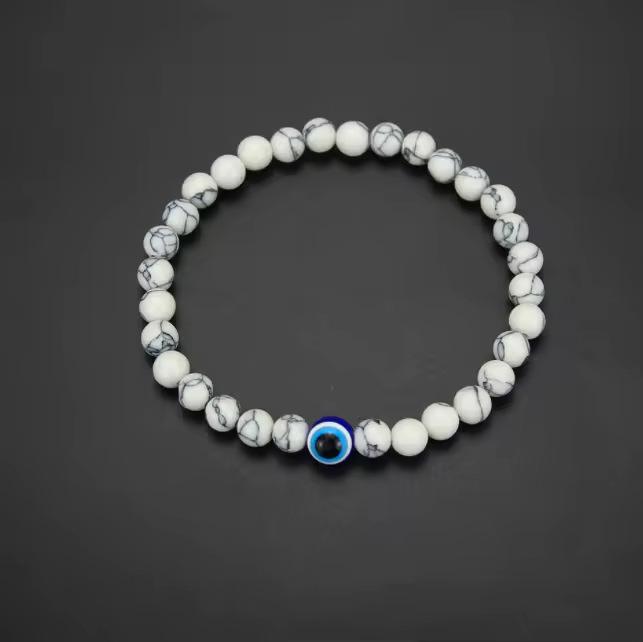 Retro Devil's Eye Bracelet: 6mm Tiger Eye & White Turquoise Beads, Elastic & Versatile
