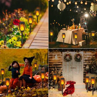 Solar Flame Torch Light Outdoor Waterproof - Flickering Garden Lighting for Lawn Pathway Yard Patio Landscape, Perfect Halloween