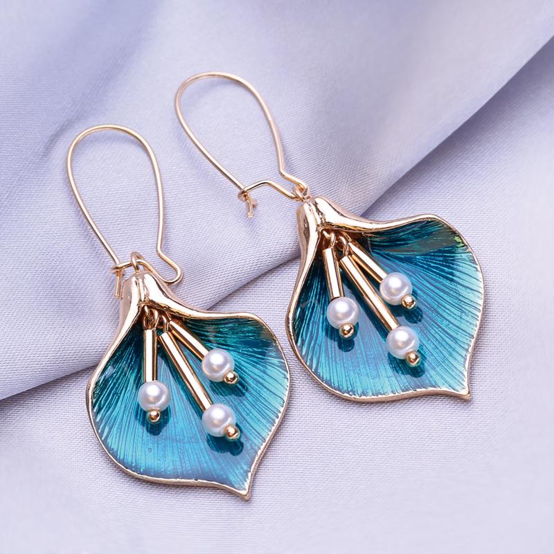 Длинные серьги FEEYOO для женщин, популярные модные модные серьги с цветами, ювелирные изделия синий