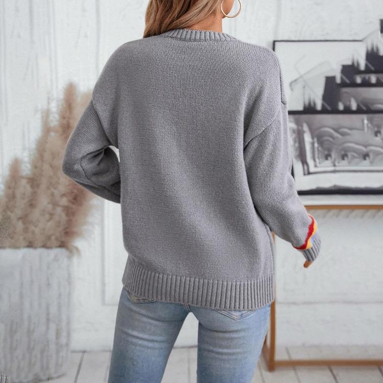 Loose Knitwear Vintage Cardigan Long Sleeve O Neck Top for Autumn Winter Print Sweater