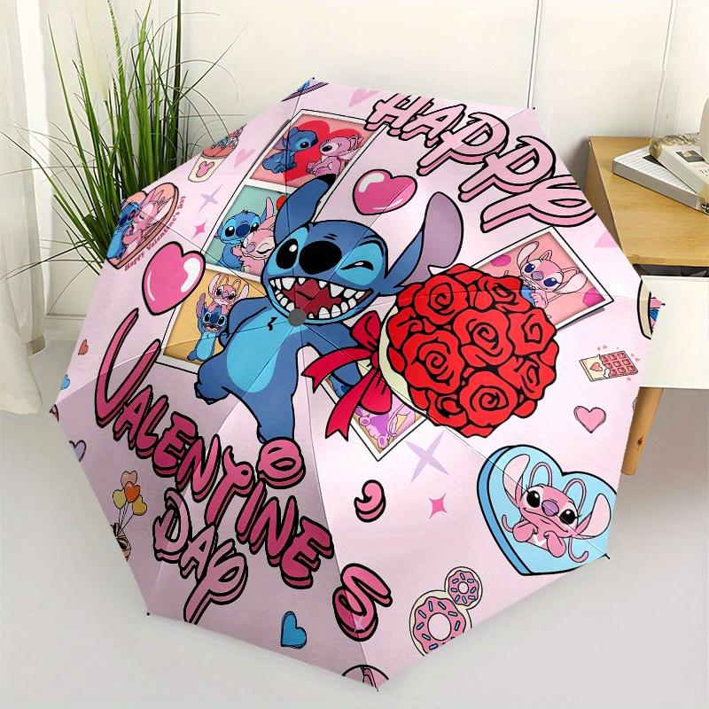 

Stitch,Valentine s Day Themed Automatic Opening and Closing Folding Umbrella, Reinforced 8 Ribs, Compact Travel Design, Fashionable Folding