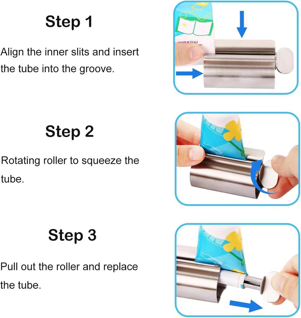 1Pcs Toothpaste Squeezer Stainless Steel Tube Squeezer Rollers Toothpaste Tube Wringer Seat Holder Stand Bathroom Safety Aids