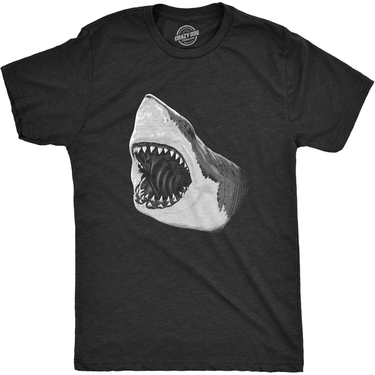 

Мужская футболка с акулой-мако Great White Shark Жемчужные зубы Челюсти Атакующие Крутая Графическая Футболка S чёрный