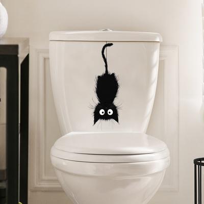 Pegatina Impermeable Removible para Tapa de Inodoro Gato Rizado Calcomanía de Pared para Baño Decoración del Hogar