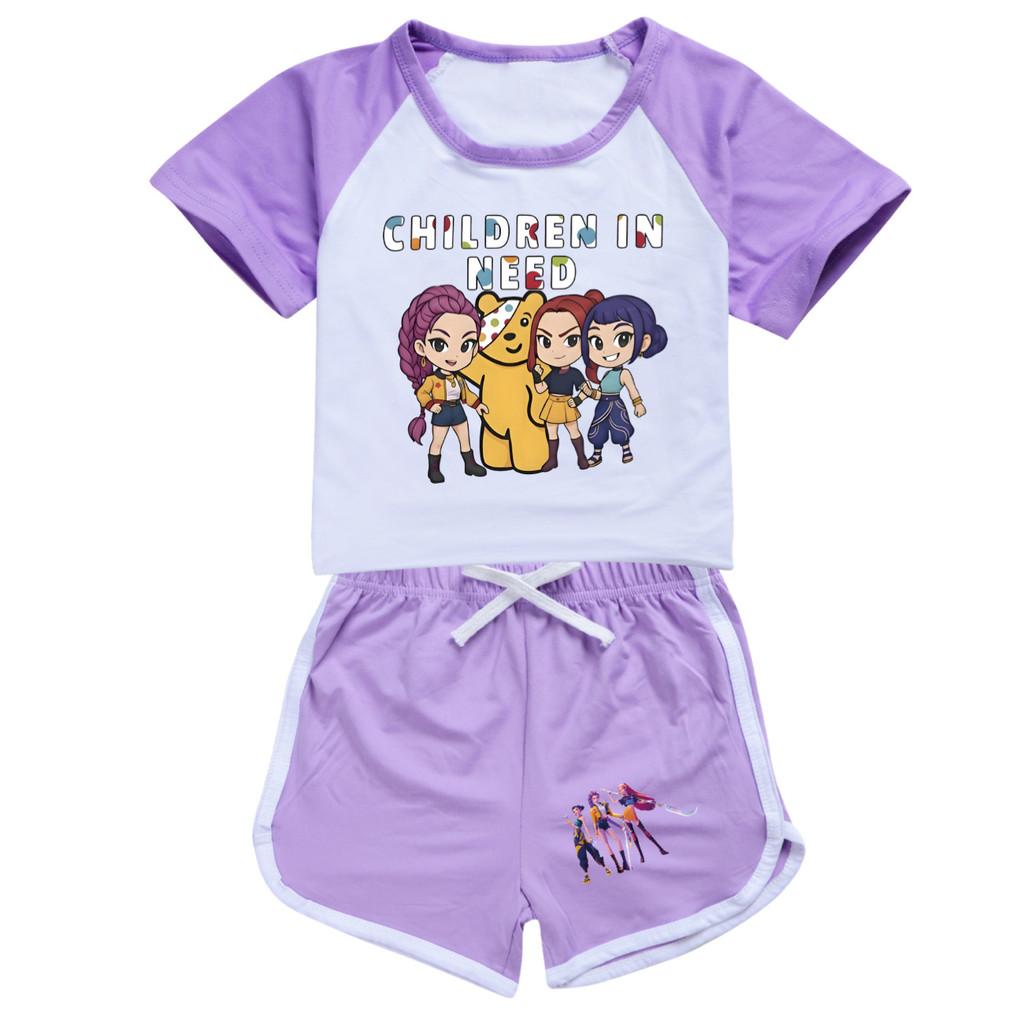 5103 Kids Girls POP Rumi Zoey Mira Print T-shirt Shorts Sport Tracksuit Clothes Set