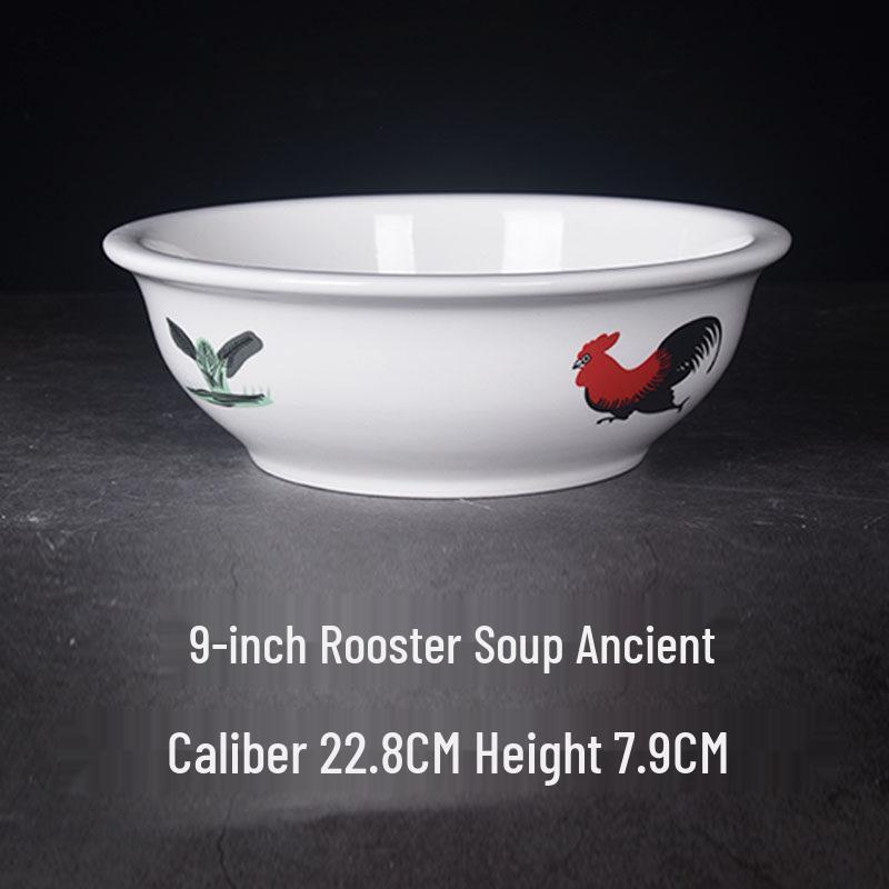 Extra Large Ceramic Soup Bowl with Rooster Design - Thickened for Sauerkraut Fish and More