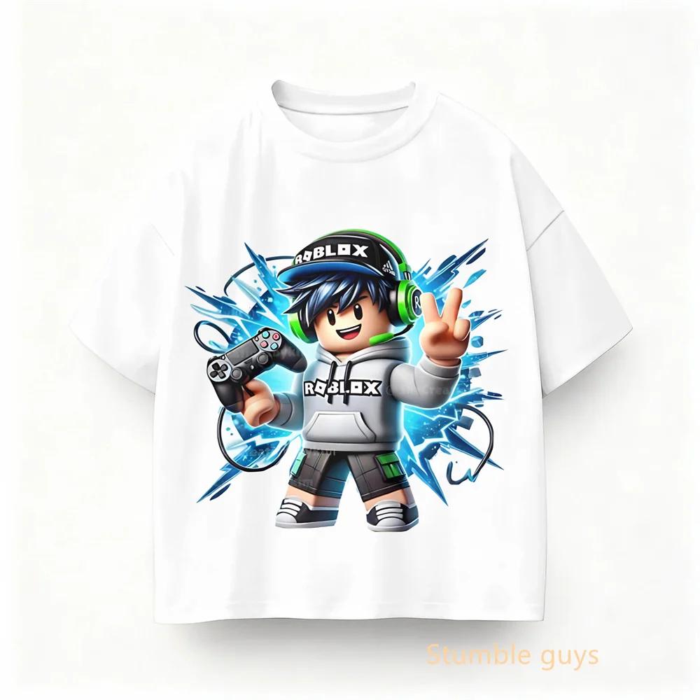 Summer Kids Roblox Anime Game Print Tee Boys Clothes Girls Tops