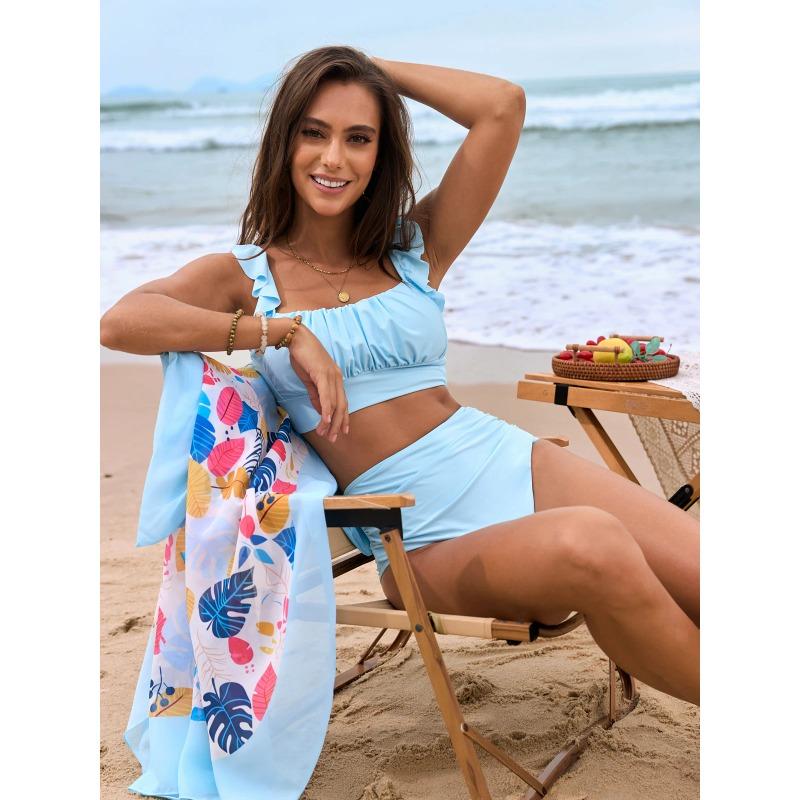 2025 New Lotus Leaf Split Bikini Swimsuit Flyedge Design Fashionable Swimwear for Women