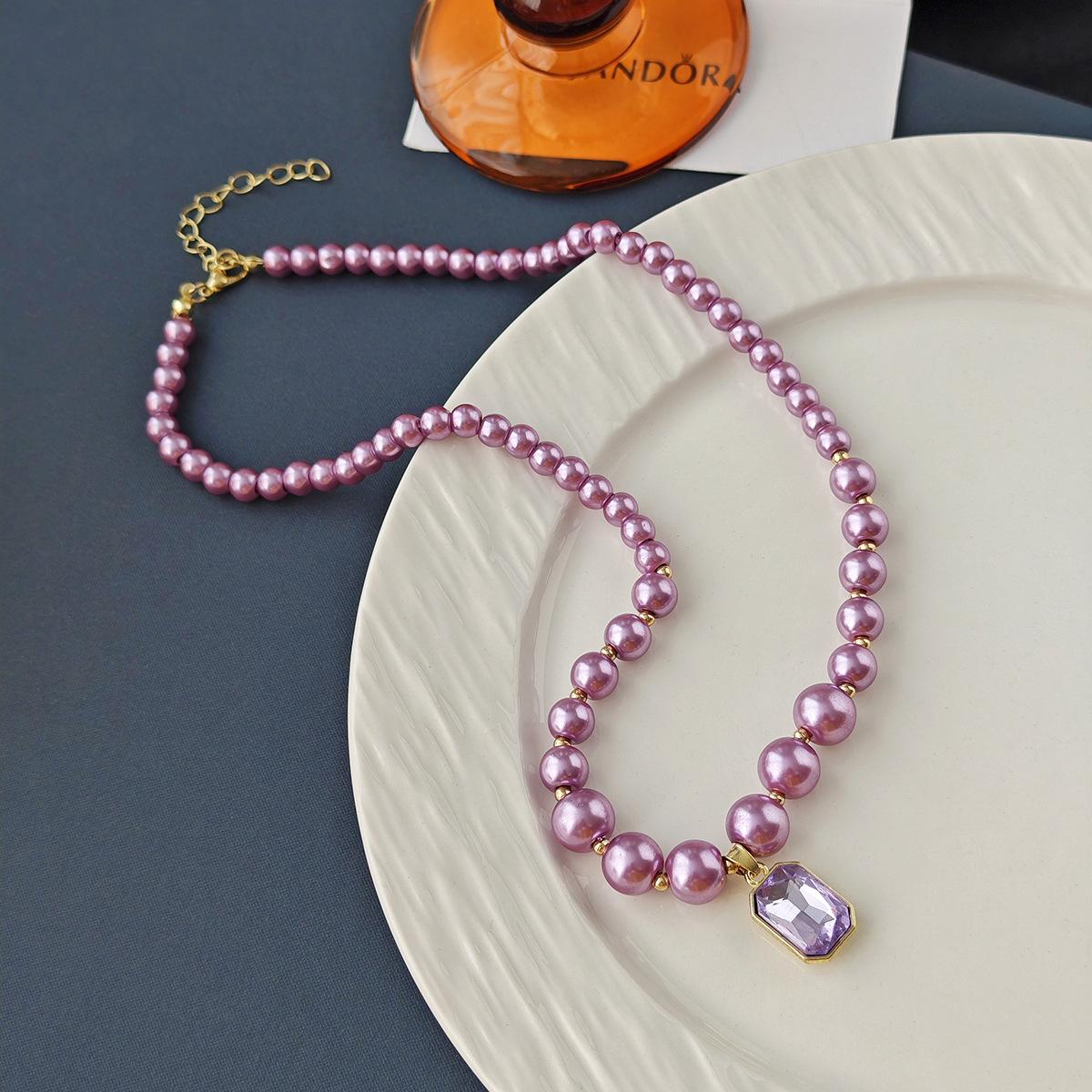 Французская Роскошная Фиолетовая Хрустальная Корона Жемчужное Ожерелье Премиум Легкая Роскошь Цепочка на Ключицу Изысканное Нишевое Ожерелье