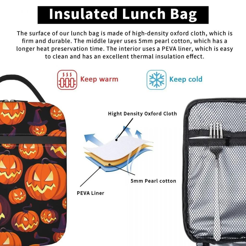 Halloween Pumpkins Insulated Lunch Bags Thermal Bag Reusable Leakproof Tote Lunch Box Food Bag School Travel